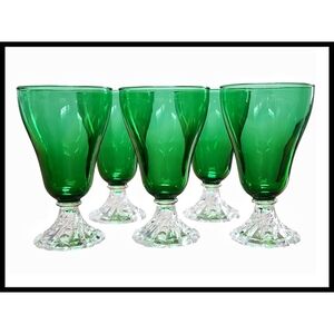Set of 5 Anchor Hocking Boopie Burple Green Goblet Glasses Clear Bubble MCM